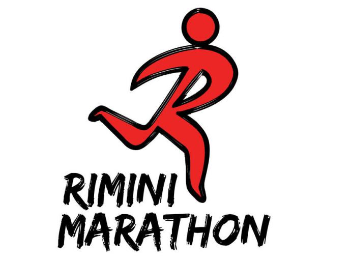 Logo della Rimini Marathon con un corridore stilizzato in rosso.
