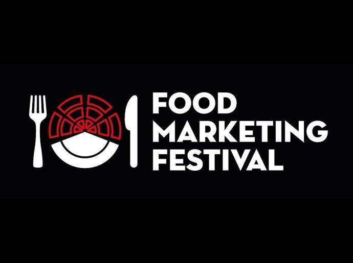 Logo del Food Marketing Festival con forchetta, coltello e piatto.