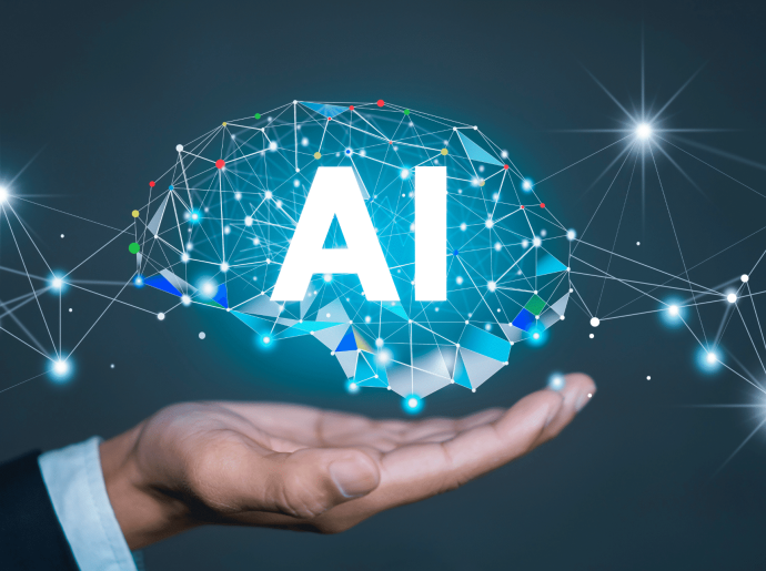 Mano che sostiene una rappresentazione visiva dell'intelligenza artificiale.